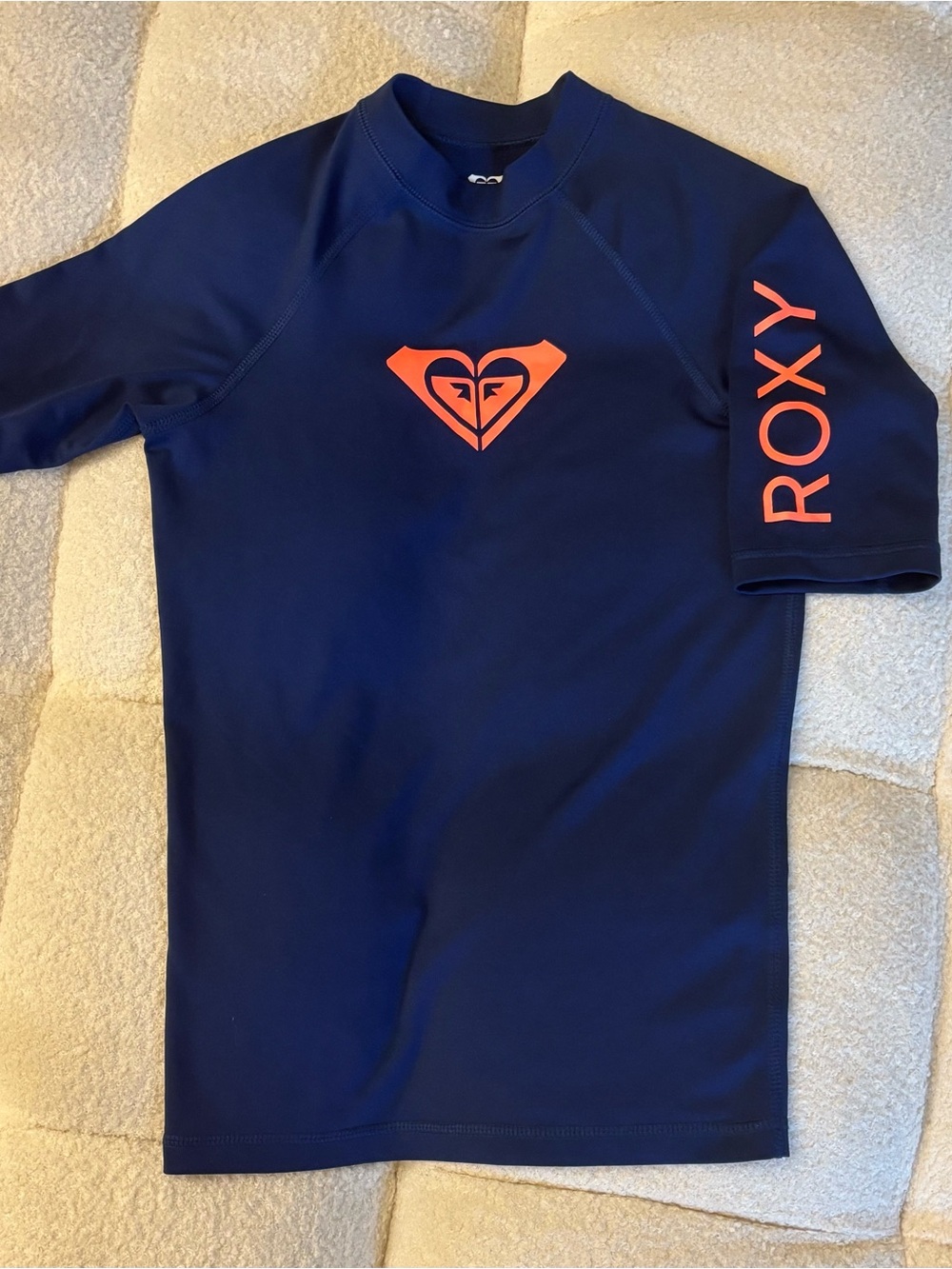 Roxy Girls Rash Guard Swim Shirt Navy Coral Pink Long Sleeve Youth XL 14